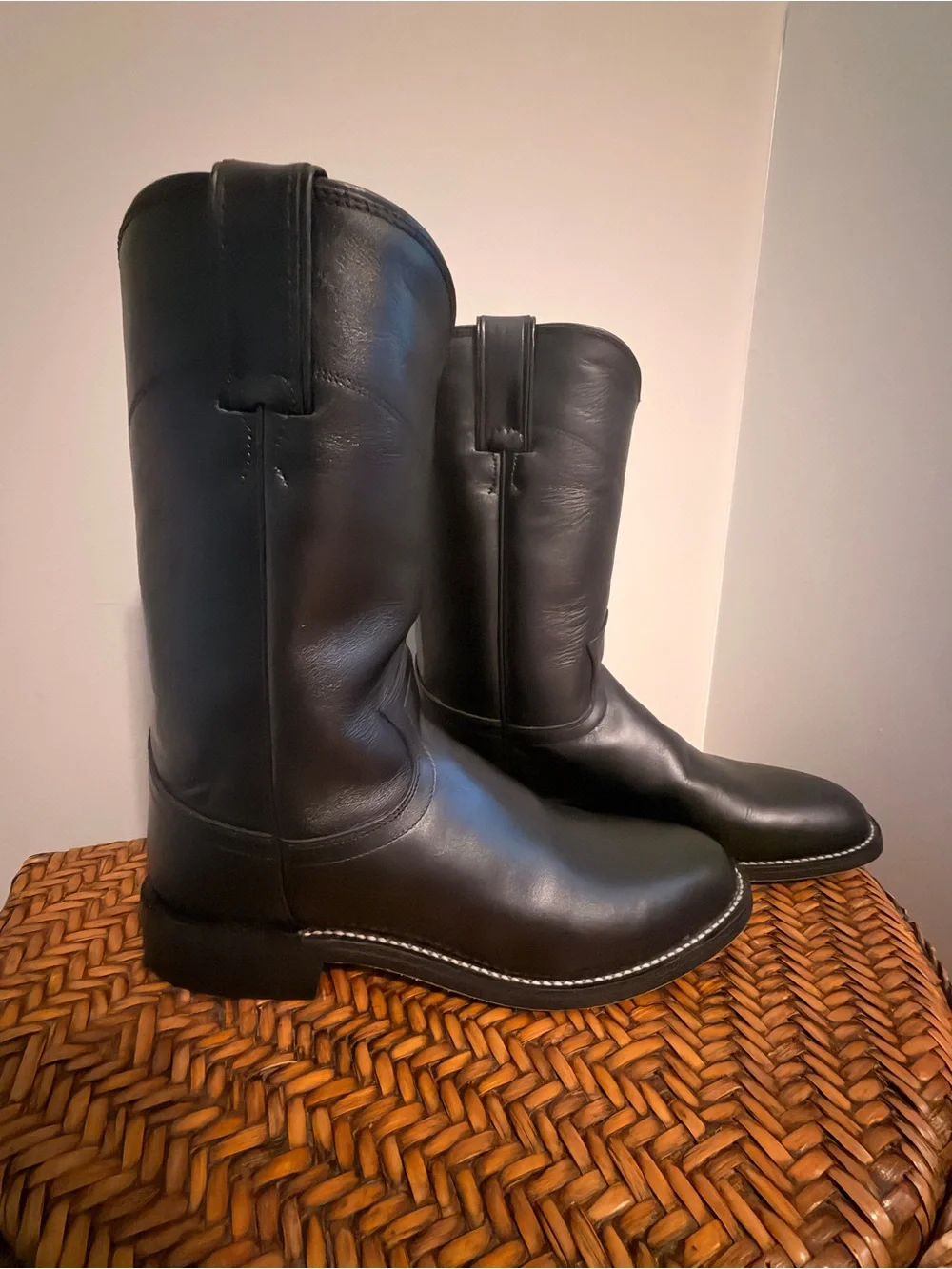 Justin Boots Black Leather Men's Western Cowtown Boots